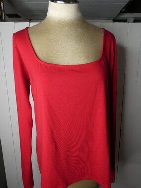 Marcella Women's XXL Red Knit Long Sleeve Top Square Neck Stretch Tencel Fitted